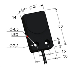Индуктивный датчик, Sn 8 мм, заподлицо, PNP, размыкающий, NC, -25...+75 °C, 10...30 V DC, кабель ПВХ 5,5 мм/3x0,35/ 2 м.