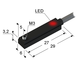 Магниточувствительный датчик, геркон, замыкающий, NO, -25...+75 °C, кабель ПВХ 3 мм/2x0,12/ 2 м.