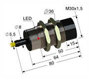 Индуктивный датчик, M30, L-80 мм, Sn 25 мм, не заподлицо, PNP, замыкающий, NO, -25...+75 °C, 10...30 V DC, кабель ПВХ 5,5 мм/3x0,35/ 2 м.